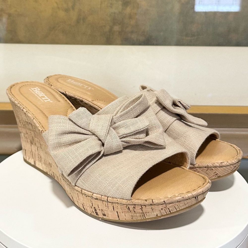 🌸BORN🌸 Cami Wedge Platform Sandal Natural Fabric Size: 11 - Picture 7 of 11
